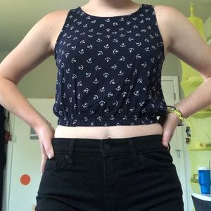 Navy Anchor crop top